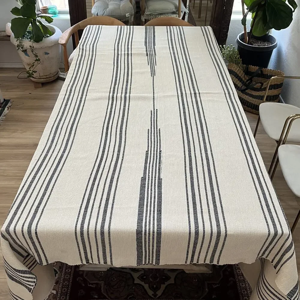 Light Beige Black Striped Blanket Cotton 94